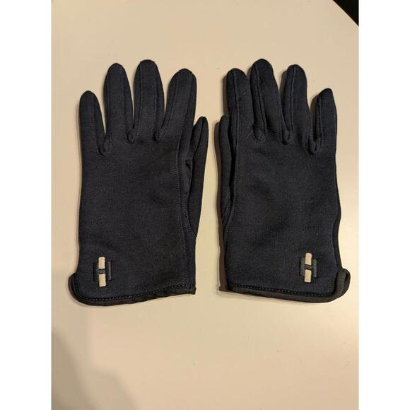 Rare Authentic HERMES Black Silk Gloves Size 6 1/2 Women's Winter 6.5 H Logo
